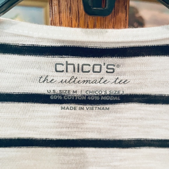 Chico’s The Ultimate Tee open front cardigan sweater w/ pockets SZ M white black - Picture 4 of 7